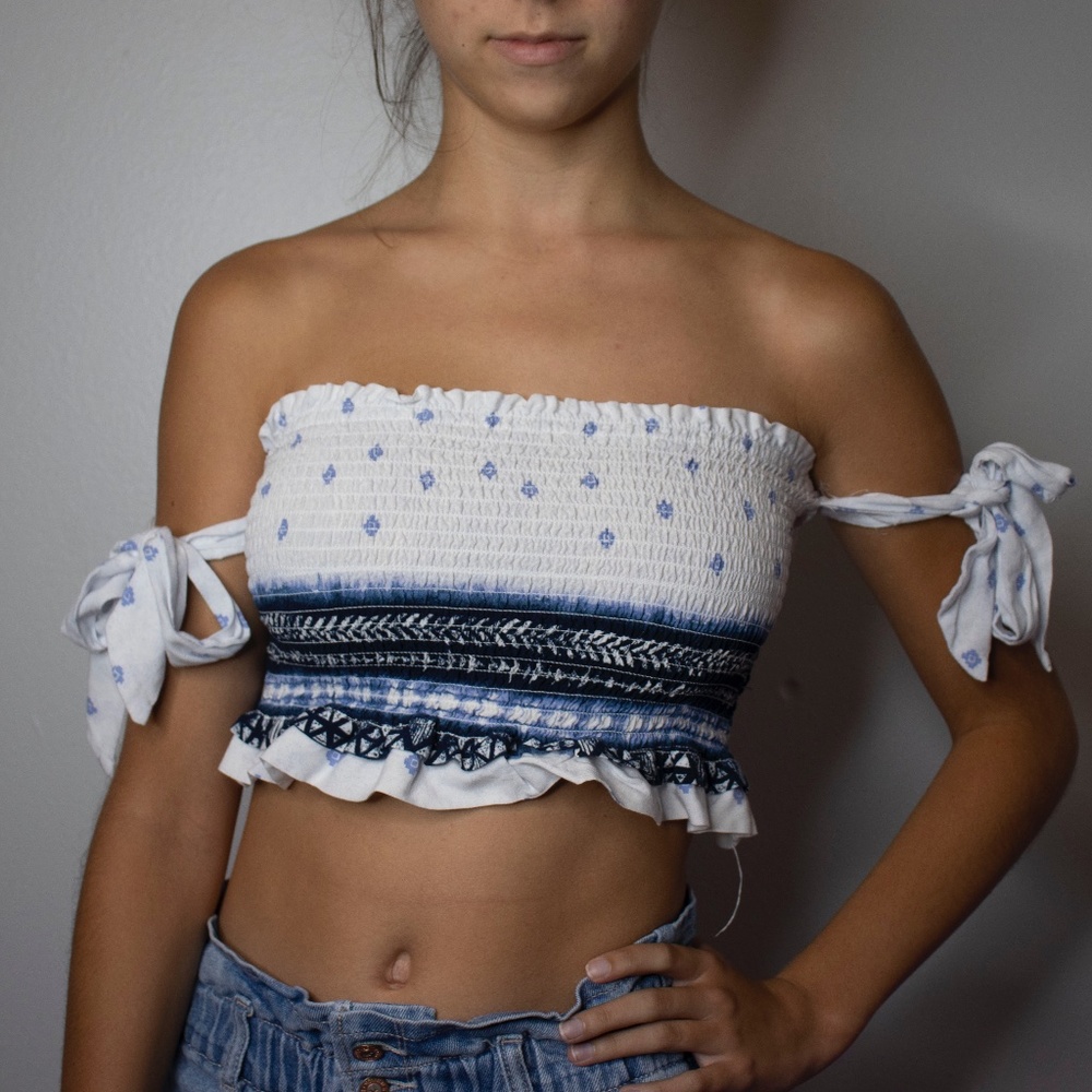 Blue & White Crop Top